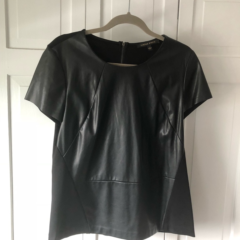 Mixed materials Pleather/Knit Top